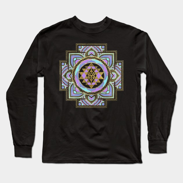 Golden Sri Yantra  / Sri Chakra in pastel lotus Long Sleeve T-Shirt by Nartissima